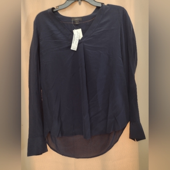 NWT J.Crew Long Sleeve Navy bluye Sheer Blouse - Picture 1 of 5